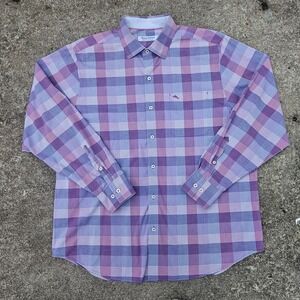 Tommy Bahama Shirt Mens Large Purple White Plaid Button Up Newport Coast Casual